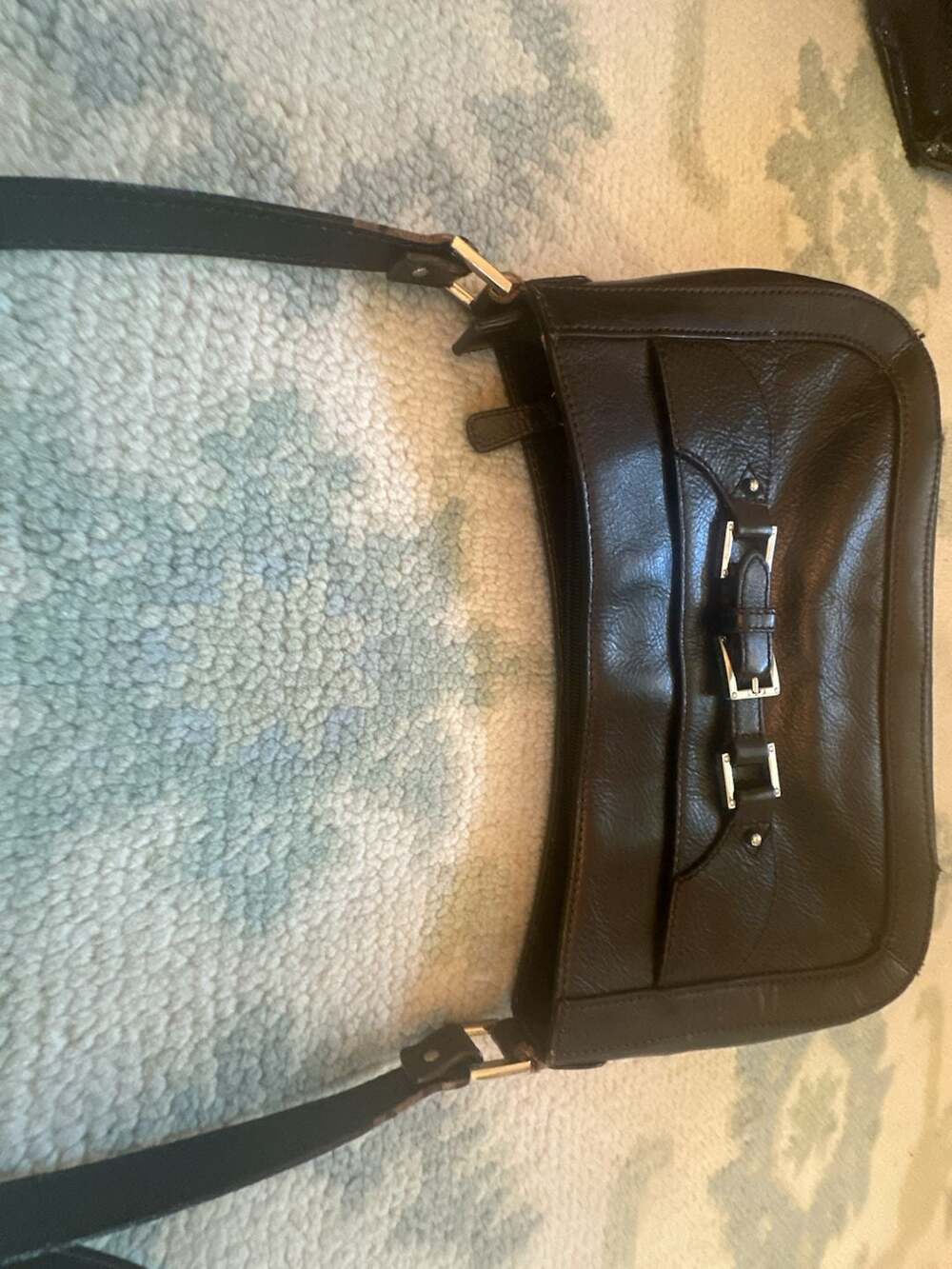 Etienne Aigner Brownish Black Leather Shoulder Bag Purse Silver-Tone Buckle - Picture 15 of 16